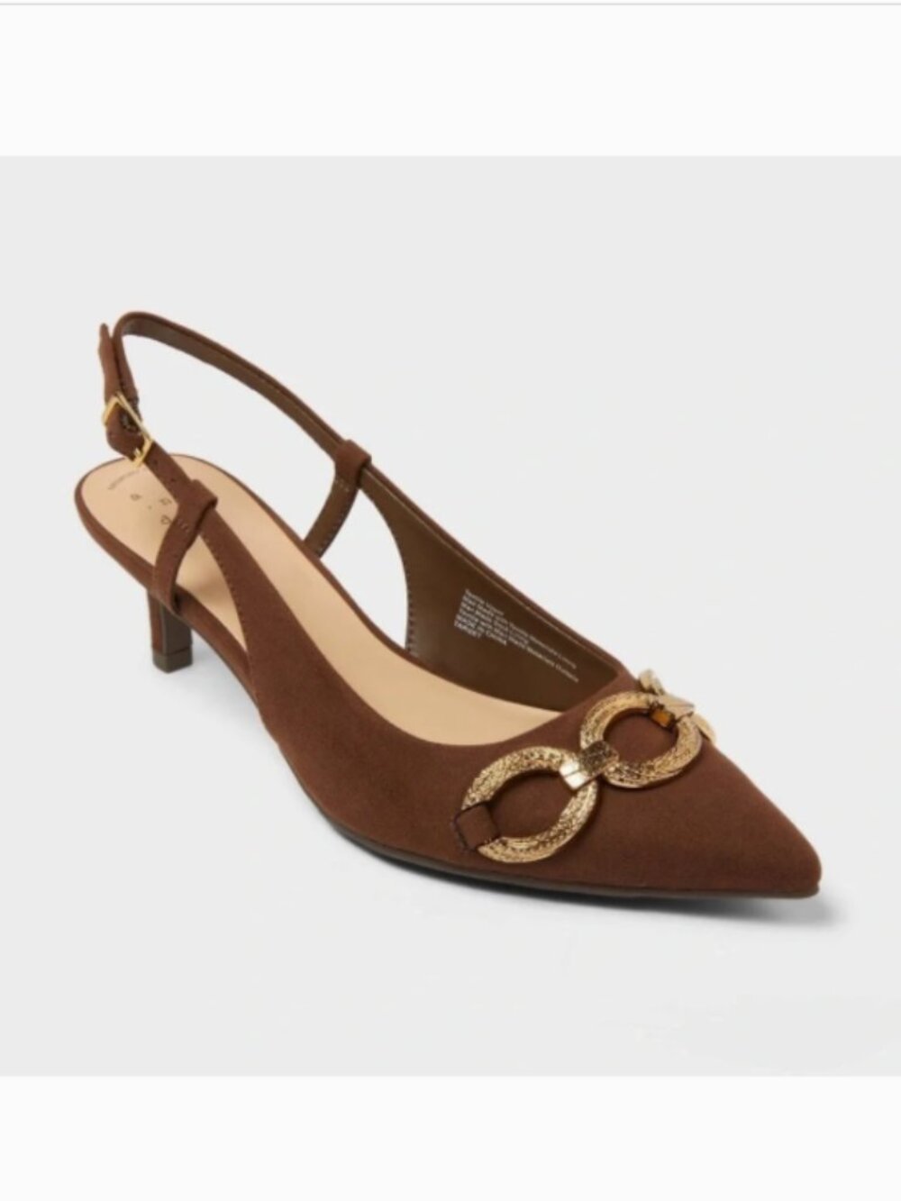 A New Day omen's Tabitha Oversized Chain Brown Sling Back Kitten Heels